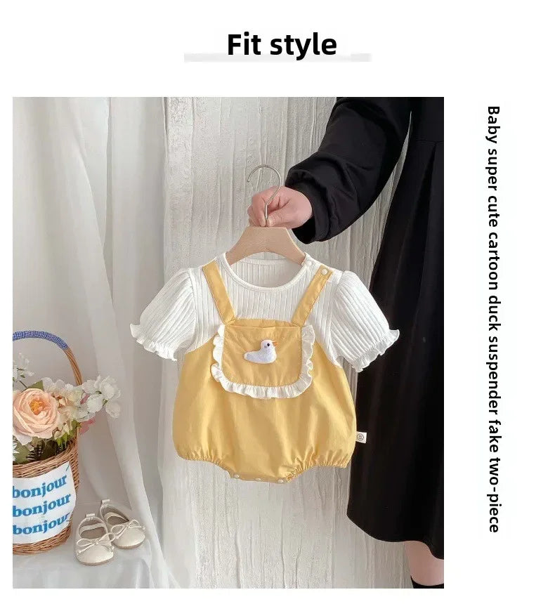 Baby Clothes Summer New Female Baby Strap Fake Two Piece Jumpsuit Newborn Super Cute Duckling
