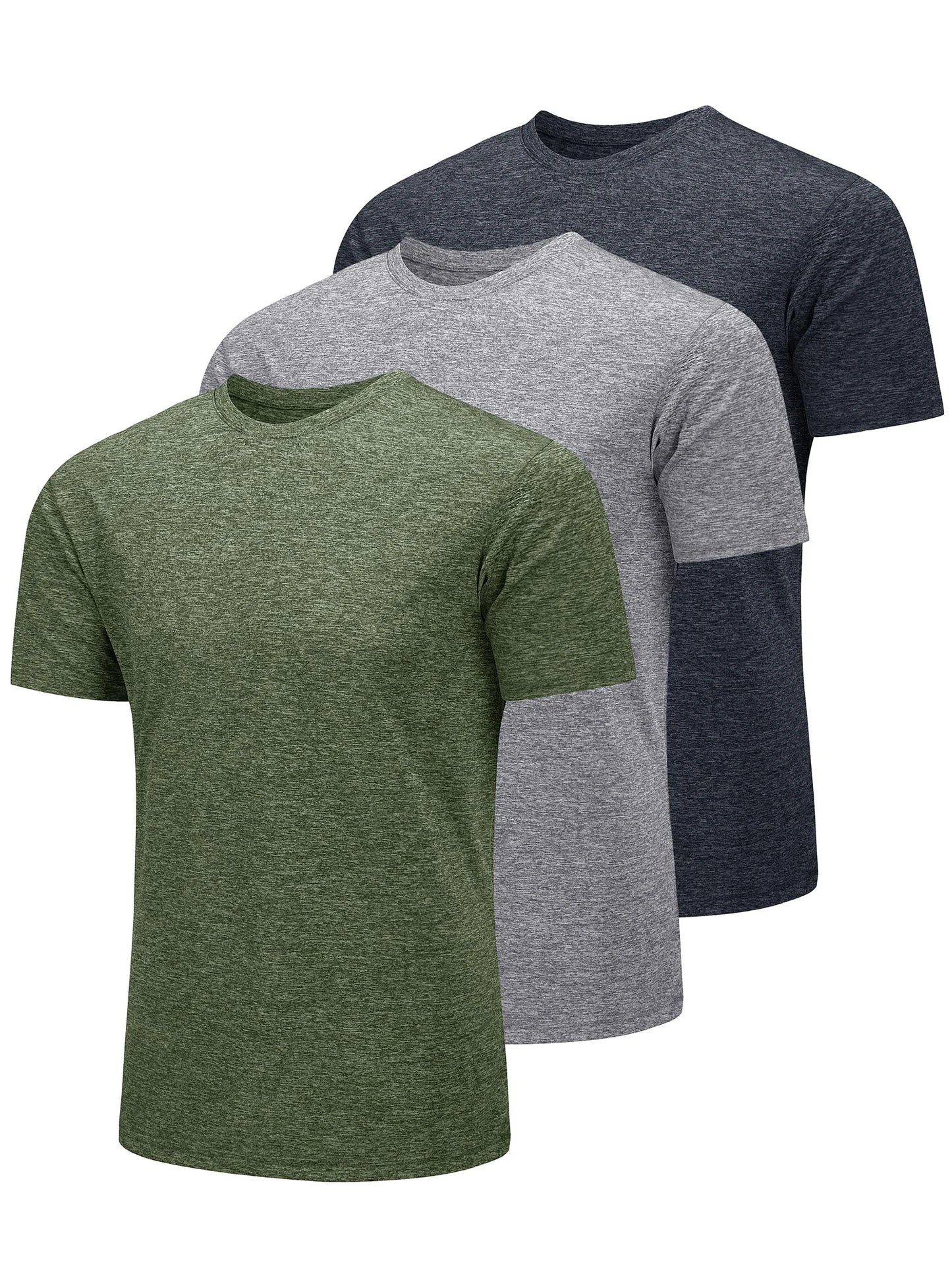 TACVASEN 3 Packs Summer T-shirts Mens Crew Neck Short Sleeve Shirts 3 Pieces/Lot Moisture Wicking Quick Dry Casual Tees Gym Tops