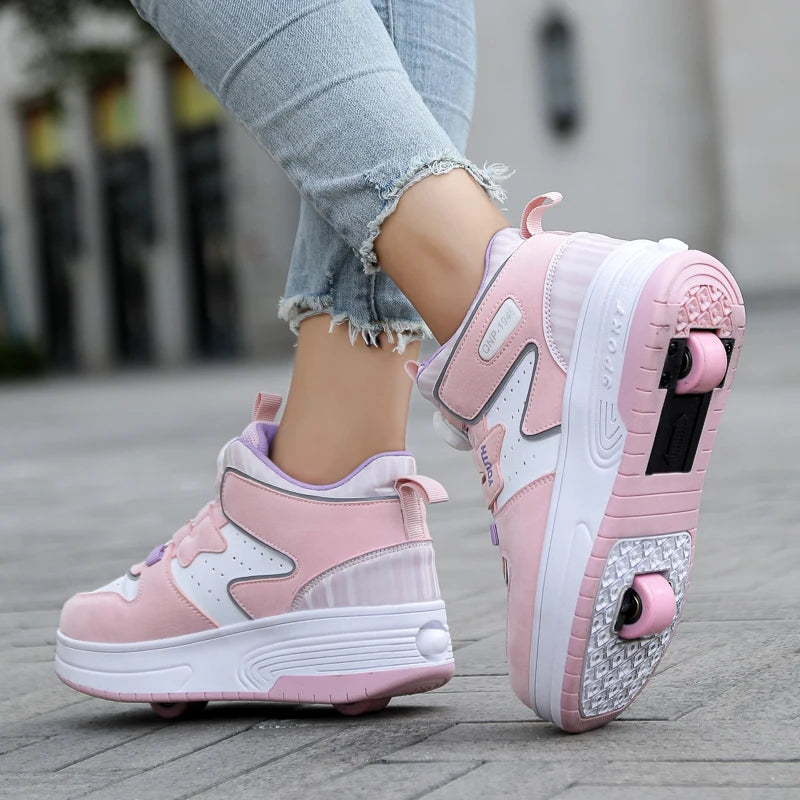 Sneakers for Kids Boys Girls 2Wheels Roller Skate Children Shoes Sports Running Adult Casual Women Tennis Outdoor Size 31-42