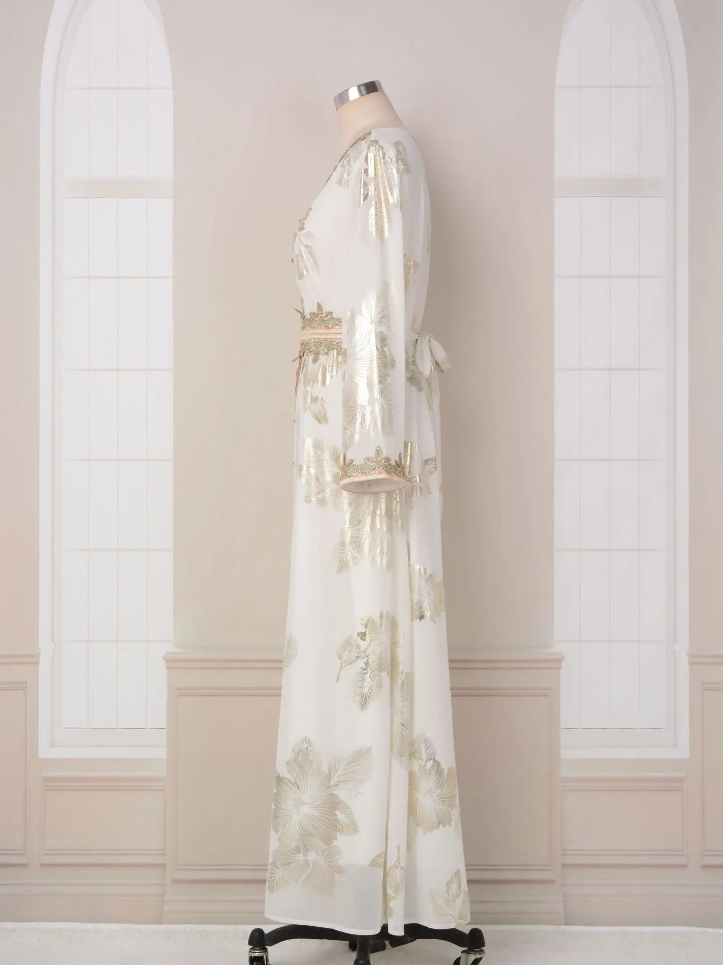 Eid Muslim Women Dress Gown Turkish Caftan Abaya Jalabiya Ramadan Party Dresses Morocco Kaftan V Neck Belt Embroidery Vestidos