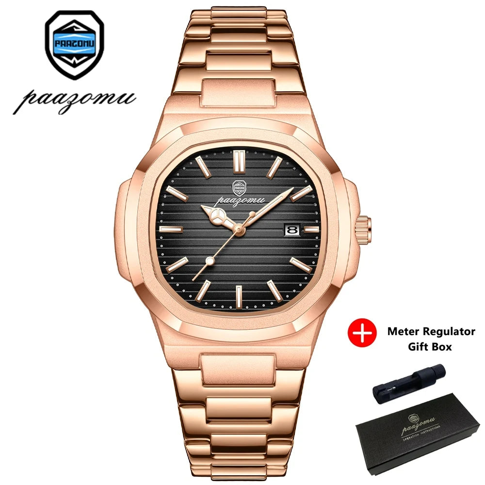 PAAZOMU 2025New Men Stainless Steel Watch Quartz Waterproof Male Clock Business Watch Mens Watches Top Brand Luxury Men Watch