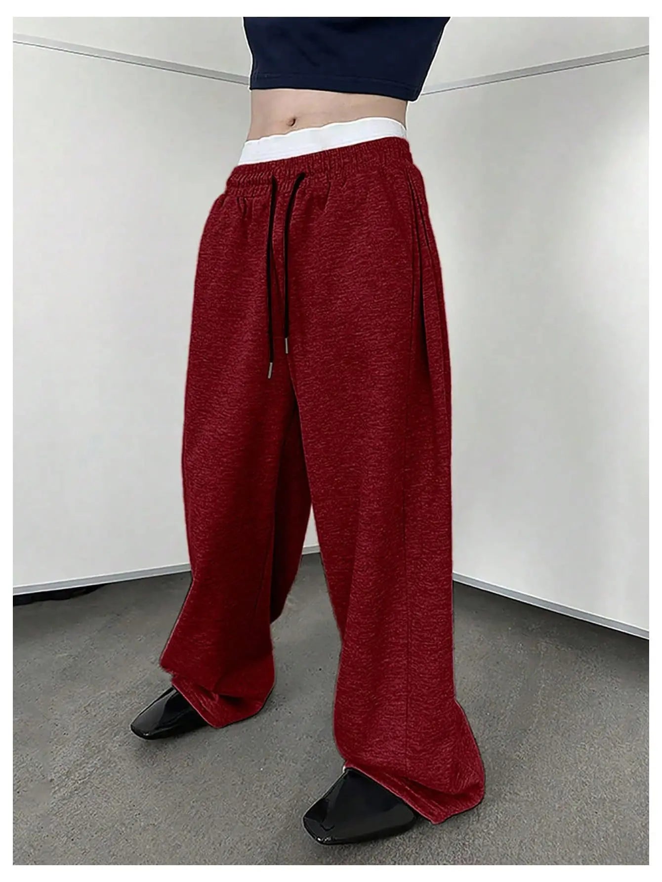 European and American men's waist trousers waist drawstring straight wide-leg loose trousers sports trousers pocket men pants
