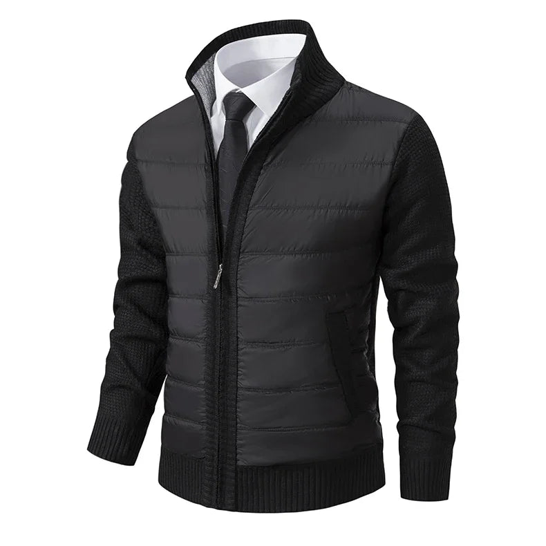 Men Jackets Fleece Cardigan Winter Contrast Splice Knittde Sweater Breathable Thicken Warm Stand Collar Casual Coat Sweater Mens