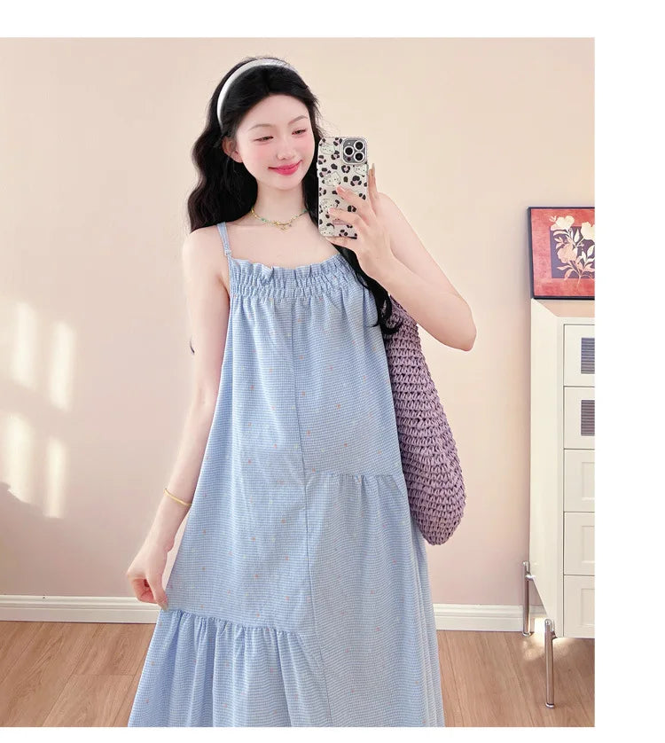 Pregnant Women's Dress 2025 Summer New Style Temperament Small Fresh Age Reducing Polka Dot Long Skirt
