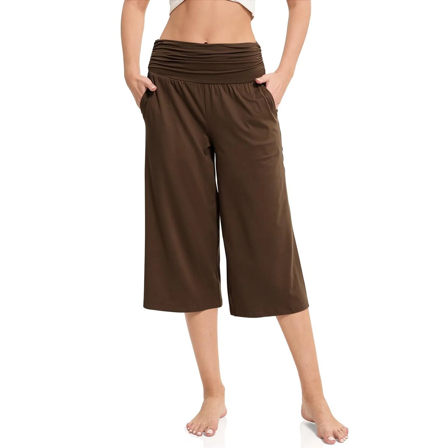 women pants summer loose cropped pants High Waist Solid Color Casual Trousers Pants With Pockets cozy breathable pantalon femme