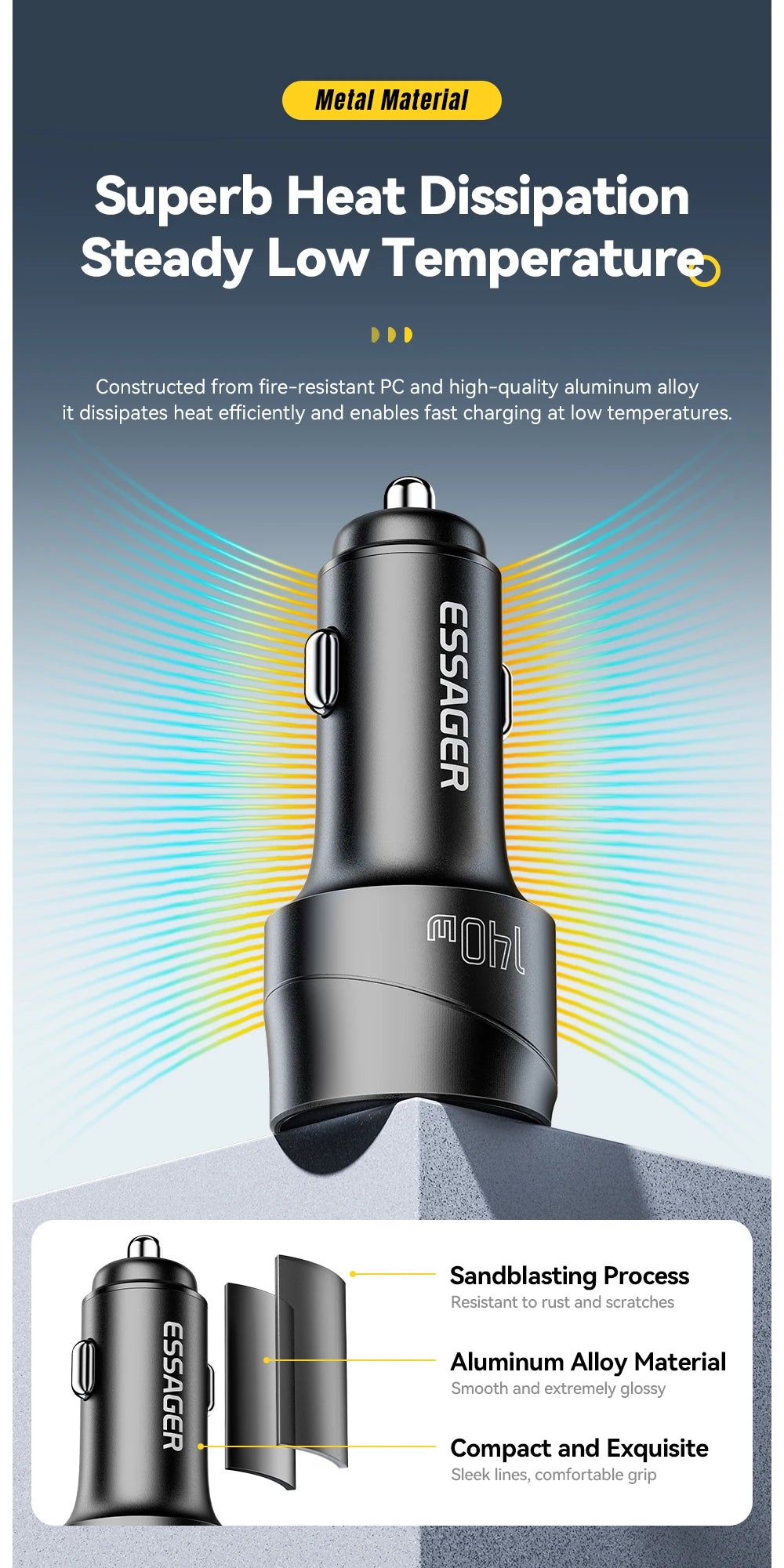 Essager 140W Car Charger PD 3.1 Fast Charging Quick Charge 4.0 For Macbook Pro Laptop USB Type C Car Phone Charger For iPhone 16