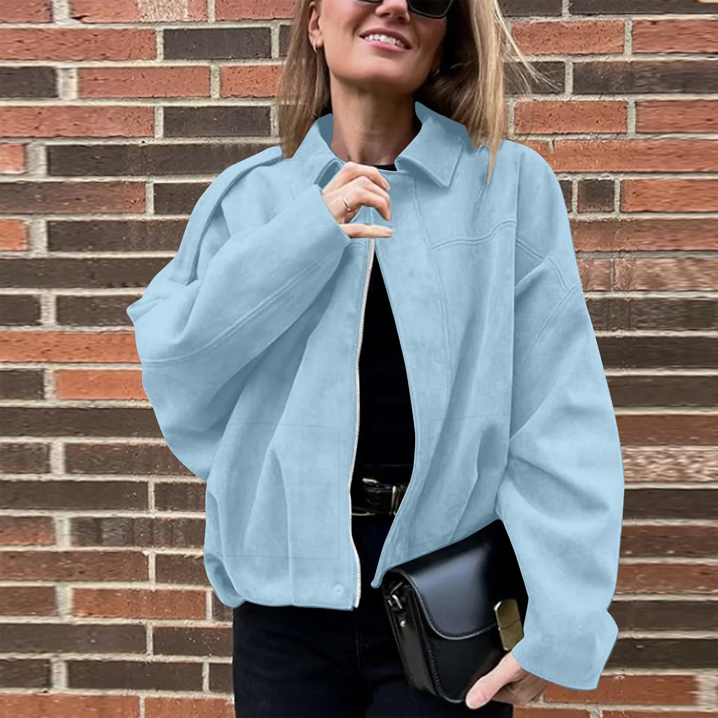 Women's Jacket Fashionable Long Sleeve Zip Up Cropped Coat Autumn Streetwear Cropped Jackets Chic Street Youth Casual Jackets