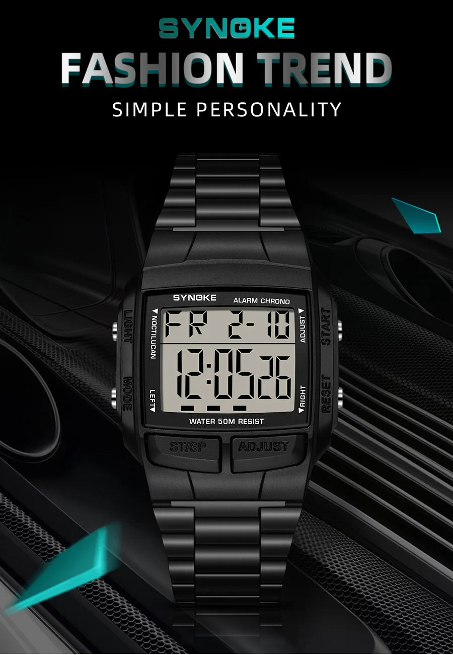 Mens Sports Digital Waterproof Watch, Multifunctional Wrist Watches For Men, Plastic Case Alloy Strap