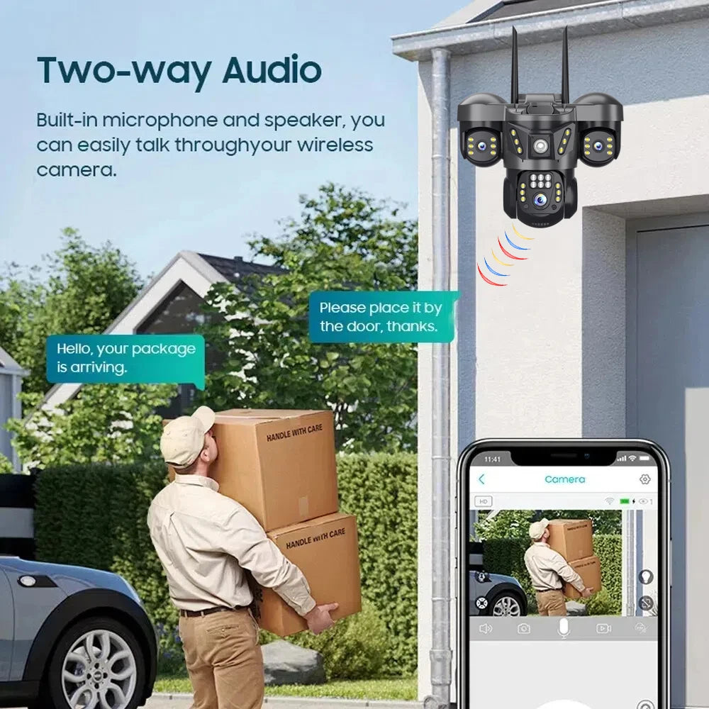 Home Surveillance Cameras 15MP 4GSim Card Triple Lenses Triple Screens 360 Video Monitor Night Vision Camera Security Protection