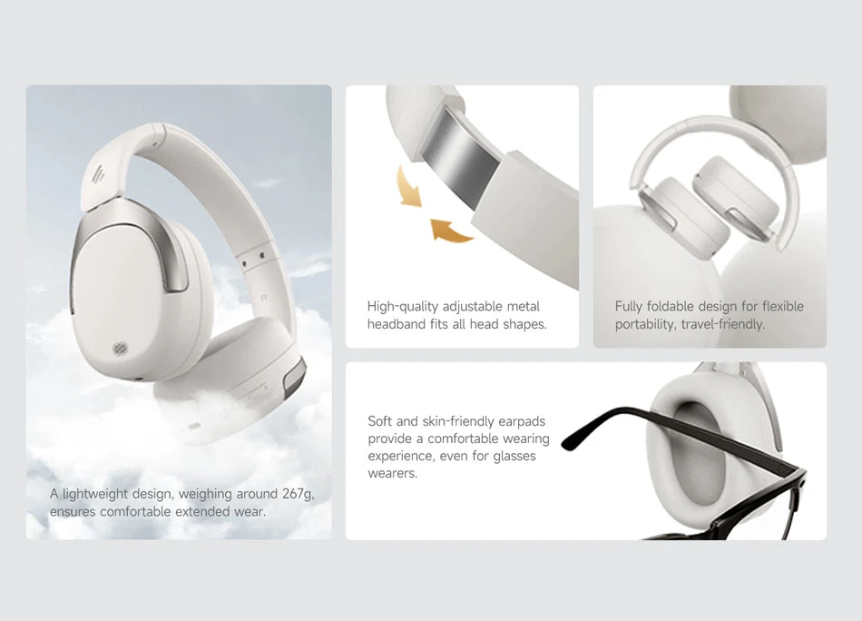 Edifier W830NB Wireless Headphones -45dB Active Noise Cancelling Hi-Res Over-Ear Headset LDAC 94H Battery Life Bluetooth 5.4