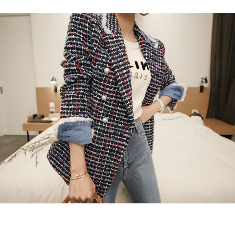 Women's Jacket 2025 Autumn New Celebrity Slim-fitting Long-sleeved Tweed Temperament Coat