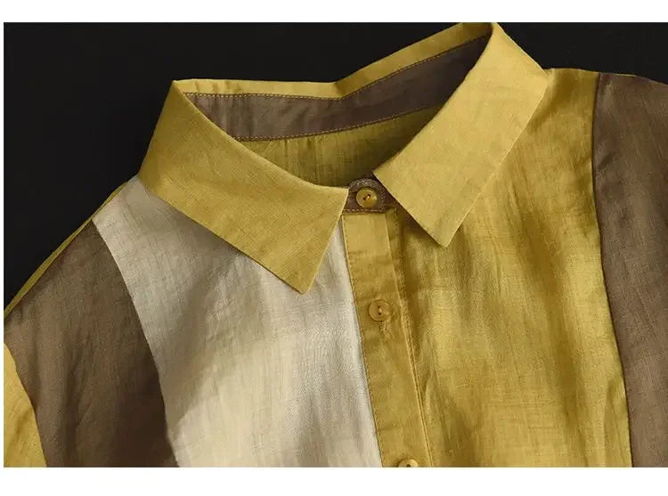 Cotton and Linen Shirt for Women Fashionable and Versatile Cardigan Lapel Top Thin