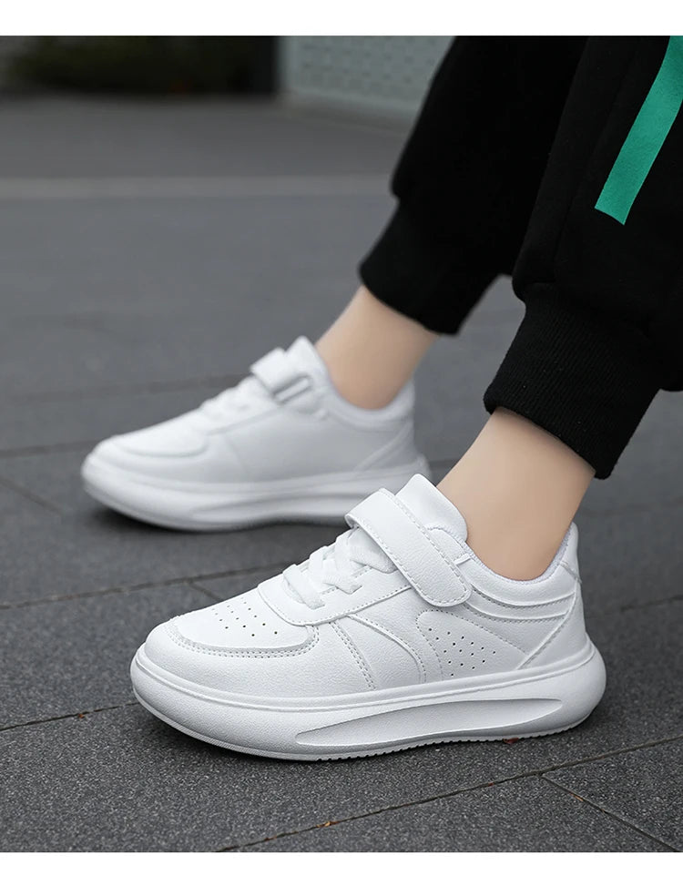 7-13 Boys Shoes Sneakers Fashion Leather Children Comfortable Black White Shoes for Kids Girls School Walking Footwear Non Slip
