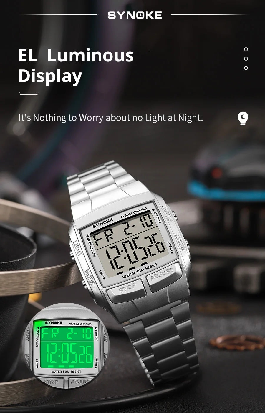 Mens Sports Digital Waterproof Watch, Multifunctional Wrist Watches For Men, Plastic Case Alloy Strap