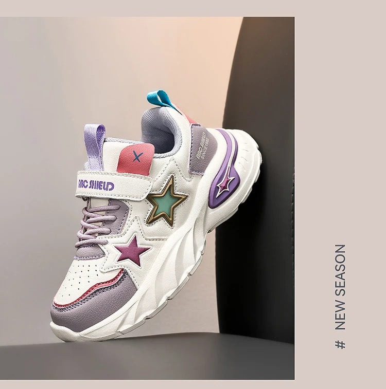 Fashion children's sports shoes boys and girls sports shoes 4 to 10 years old college wind PU leather shoes outdoor casual shoes