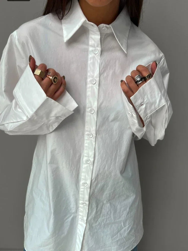 100% Cotton Shirts for Women 2025 Casual Loose Fashion Long Sleeve White Shirt Single Breasted Design Elegant Blouse for Women