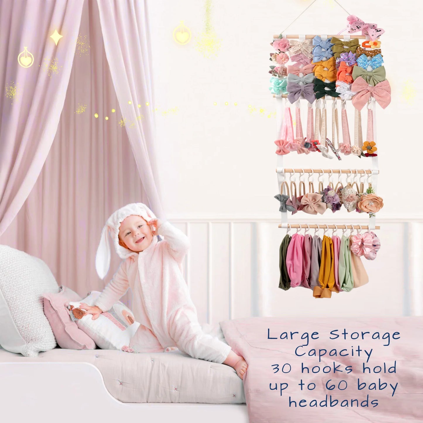 Hair Accessory Organizer With 8 Hooks Hanging Storage Rack For Hair Clips Hat Headband Space Saving Bathroom Bedroom Door Closet