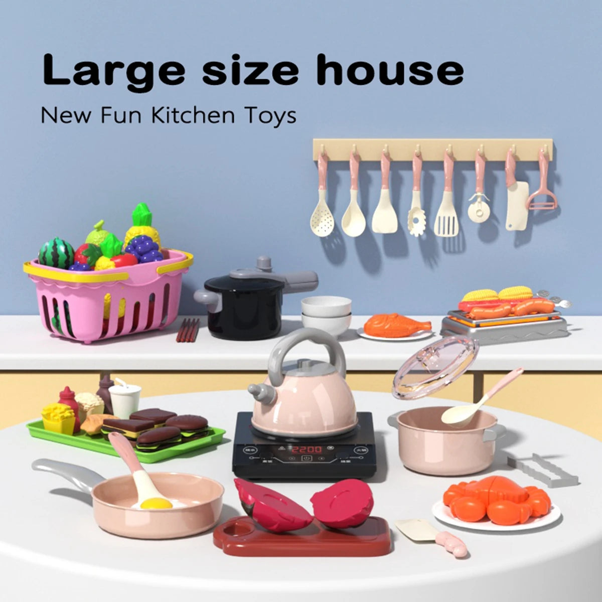 Kids Kitchen Toy Accessories, Pretend Cooking Playset with Play Pots and Pans, Utensils Cookware Toys, Play Food Set, Toy Veget