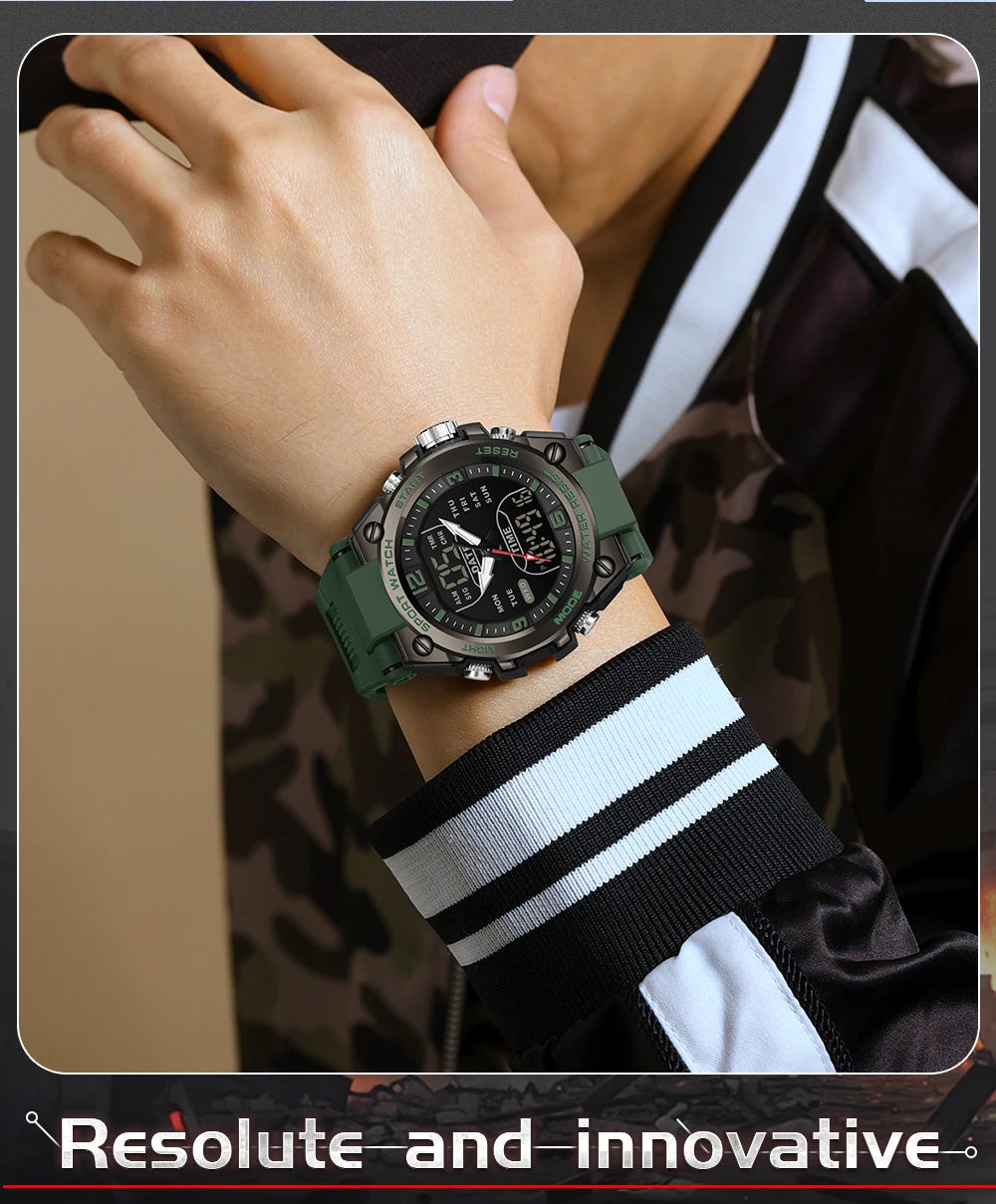 SANDA New Fashion Men Watch Multifunctional Outdoors Sports Waterproof Wristwatch LED Luminous Electronic Digital Men Watches