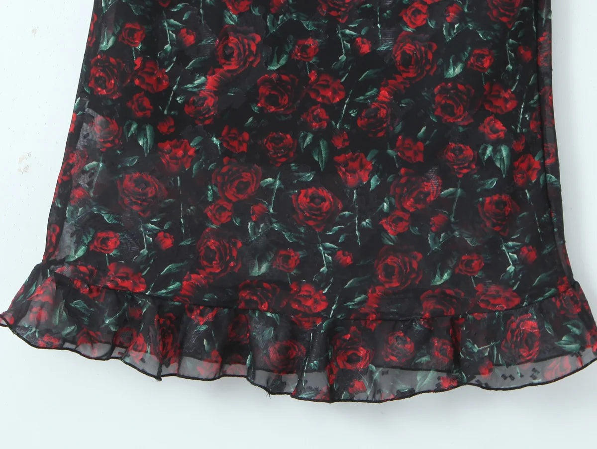 Midi dresses for women 2025 Summer bodycon dresses sexy vintage clothes dress elegant black dress front tie vintage floral dress