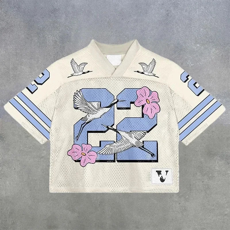 retroEuropean and American trendy men T-shirts mesh short-sleeved quick-drying football jerseys tops  streetwear V-neck loose