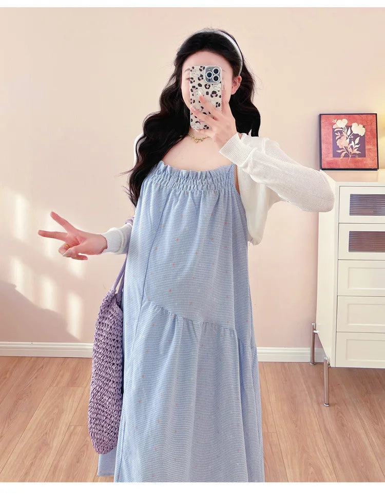 Pregnant Women's Dress 2025 Summer New Style Temperament Small Fresh Age Reducing Polka Dot Long Skirt