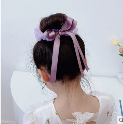 Children's Bow Hair Band Sweet Hair Rope French Large Intestine Ring Solid Color Headband Headwear Girls Kids Hair Accessories