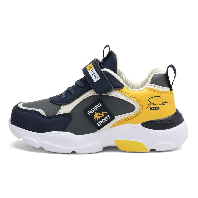 Autumn and Winter Children's Shoes, Boys' Sneakers, Leather Surface, Breathable, Non-Slip, Versatile Sports Shoes for Middle-Aged and Older Children and Primary School Students