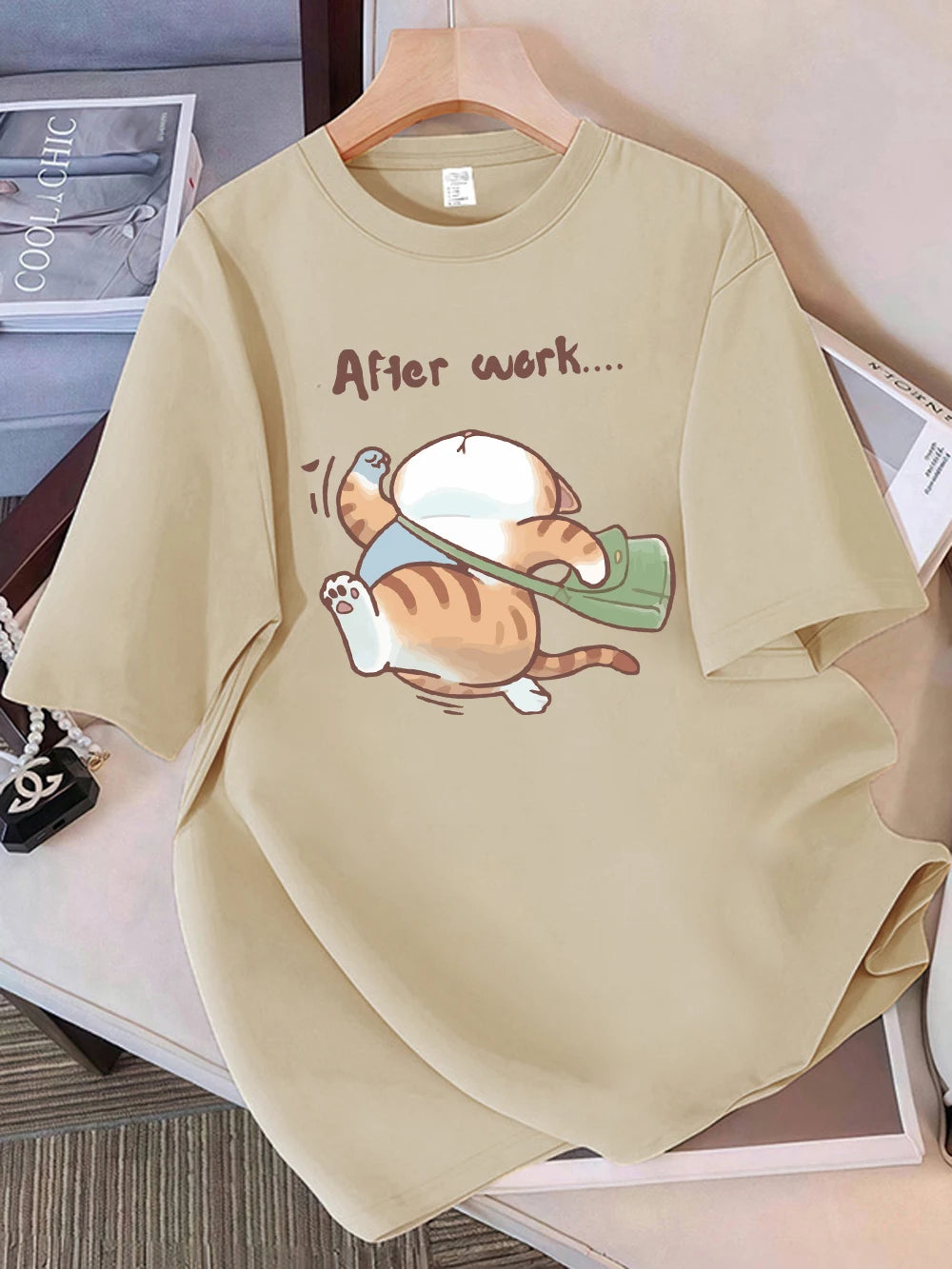 Women T-Shirt Cotton Summer The Cat That Always Wants To Sleep Pattern Prints T Shirt O-Neck Soft Loose Tops Basic Woman Clothes