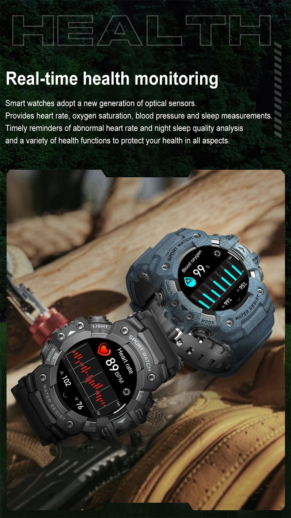 For Xiaomi Military Sports Smart Watch Men 100+Sports Fitness Flashlight Compass Heart Rate Bluetooth Call Waterproof Smartwatch