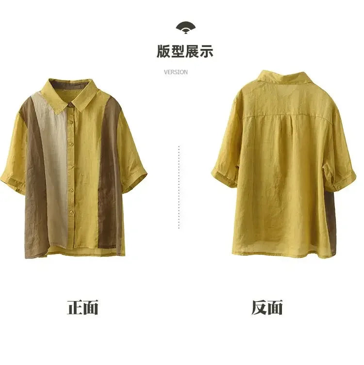 Cotton and Linen Shirt for Women Fashionable and Versatile Cardigan Lapel Top Thin