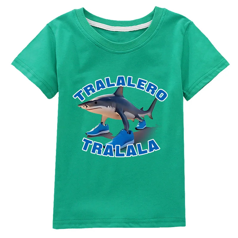 Tralalero Tralala Funny Shark Meme Kids Clothes Summer Boys Short Sleeve Outerwear Girls Casual T Shirt Children Clothes