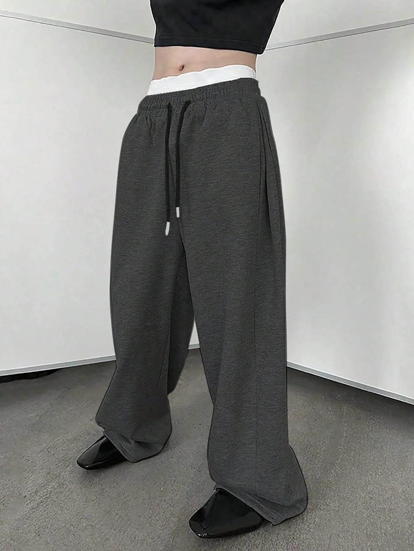 European and American men's waist trousers waist drawstring straight wide-leg loose trousers sports trousers pocket men pants