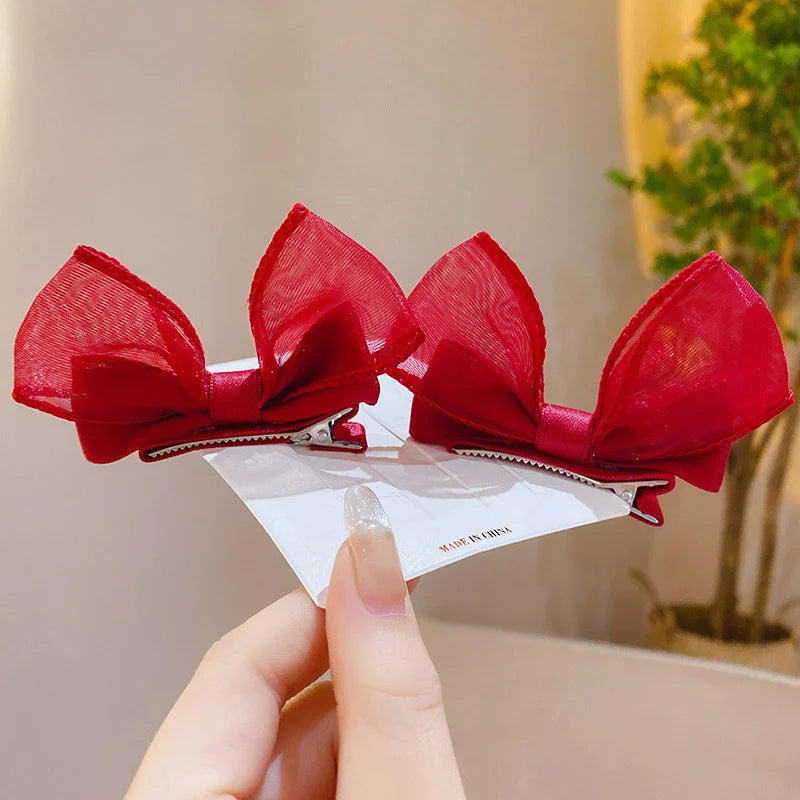 2PCS New Lovely Stereoscopic Bowknot Kids Hairpins Baby Hair Clips Headdress Girls Hair Accessories Children Headwear
