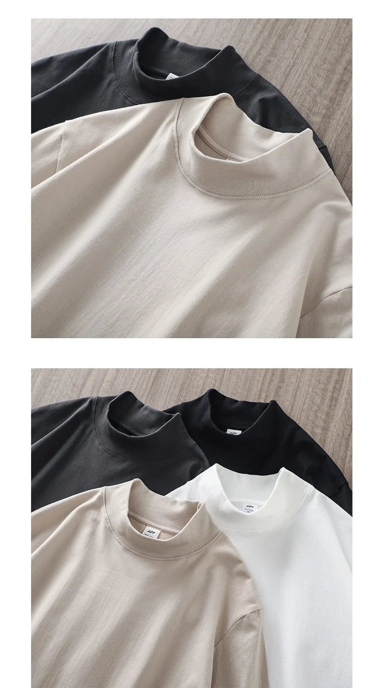 Dukeen 270G Heavyweight Half-Turtleneck Long-Sleeve T Shirts for Men Autumn 100% Cotton Solid Color Undershirt Men's Clothing