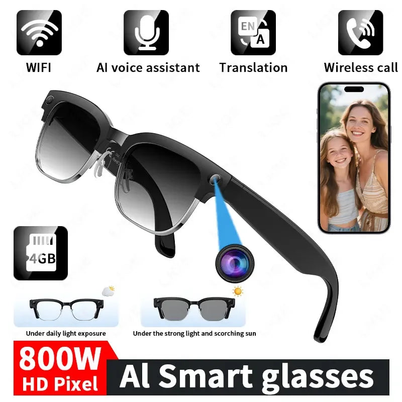 Color-Change Lens 4K Camera Glasses AI Smart Glasses HD Shooting Video Record Call Glasses Waterproof Bluetooth Smart Sunglasses