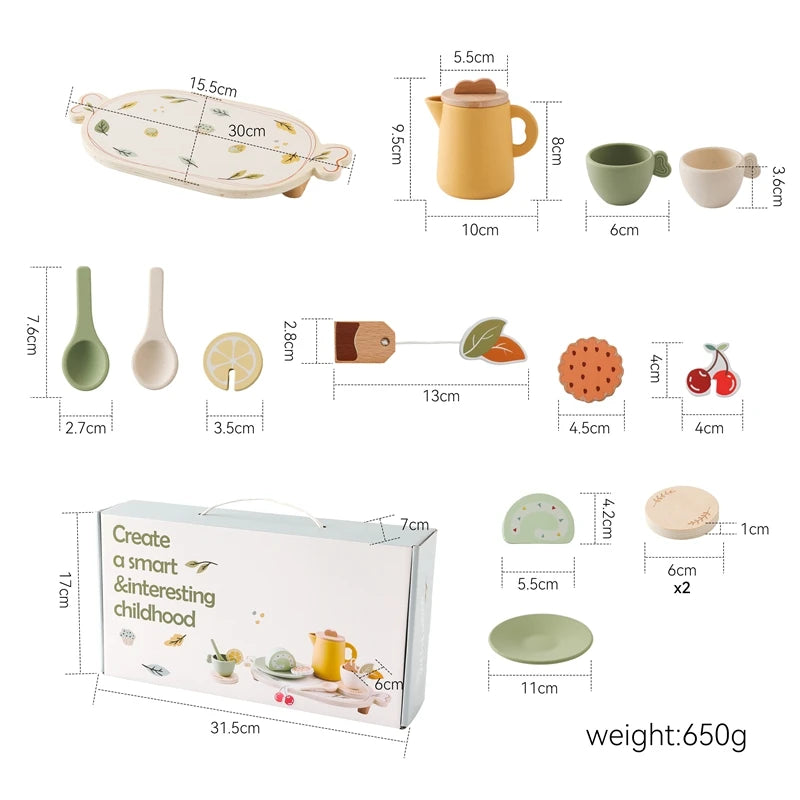 Kids Wooden Montessori Toys Afternoon Tea Set Pretend Play Kitchen Food Learning Role Play Game Baby Early Educational Toys Gift
