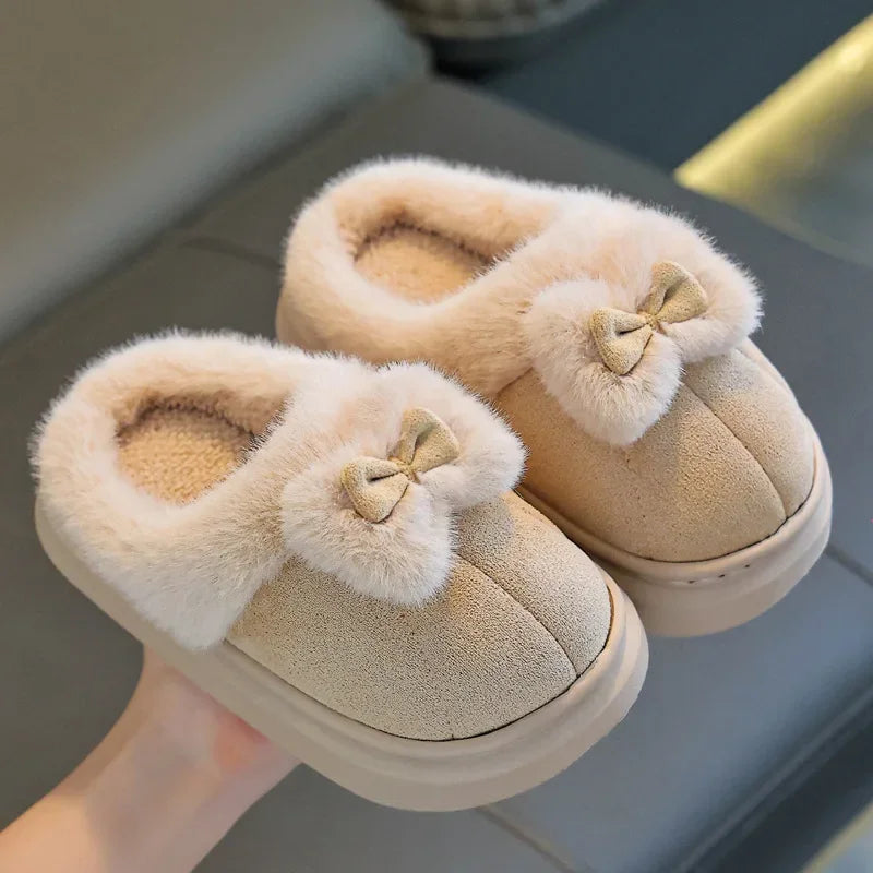 Kids'Casual Shoes Ankle Boots Bow Cotton Solid Color Winter Shoes For Girls Anti-slip Warm Pink Beige Shoes Size 17cm-22cm