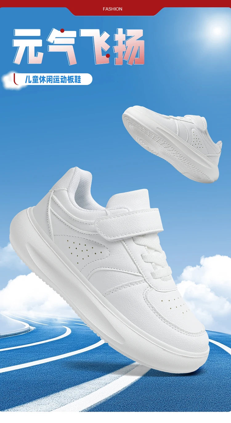 7-13 Boys Shoes Sneakers Fashion Leather Children Comfortable Black White Shoes for Kids Girls School Walking Footwear Non Slip