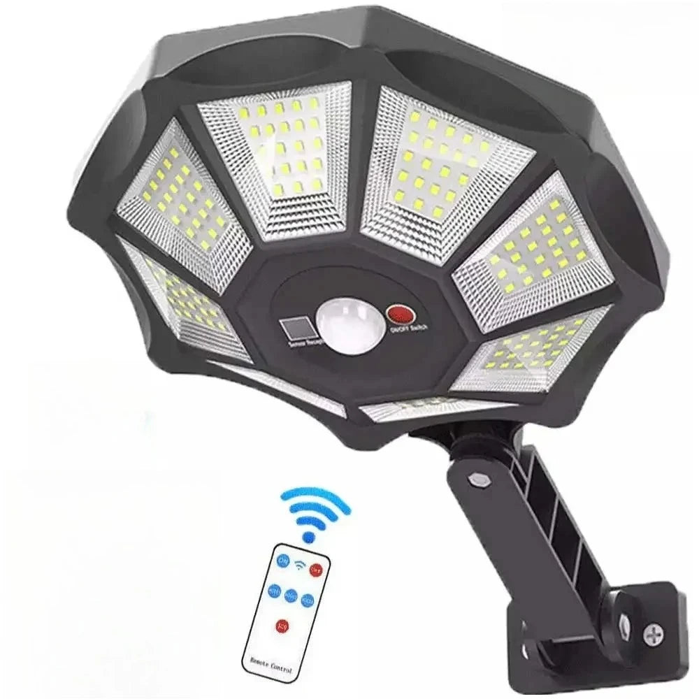Solar Powered Street Light with Remote Motion Sensor Solar Outdoor Lights 6500K 168 LED Flood Lights for Outside Parking Yard
