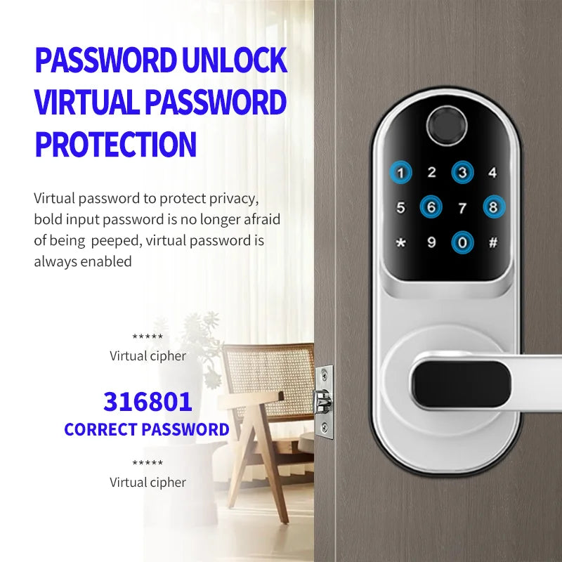 Smart TUYA Fingerprint Door Lock App Remote Control Keyless Bluetooth Digital Touchscreen Lock NFC Waterproof With Card And Key