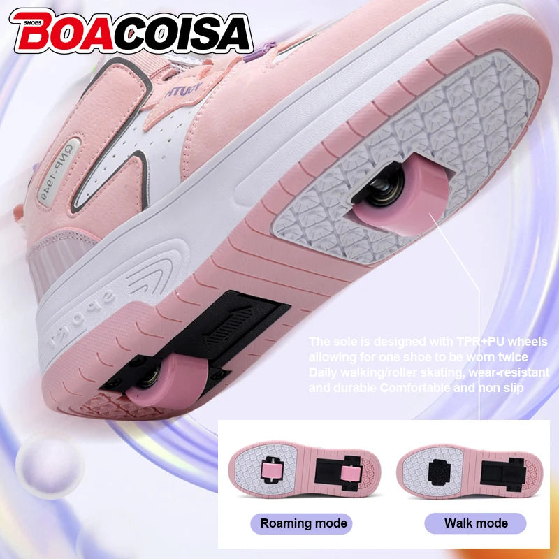 Sneakers for Kids Boys Girls 2Wheels Roller Skate Children Shoes Sports Running Adult Casual Women Tennis Outdoor Size 31-42