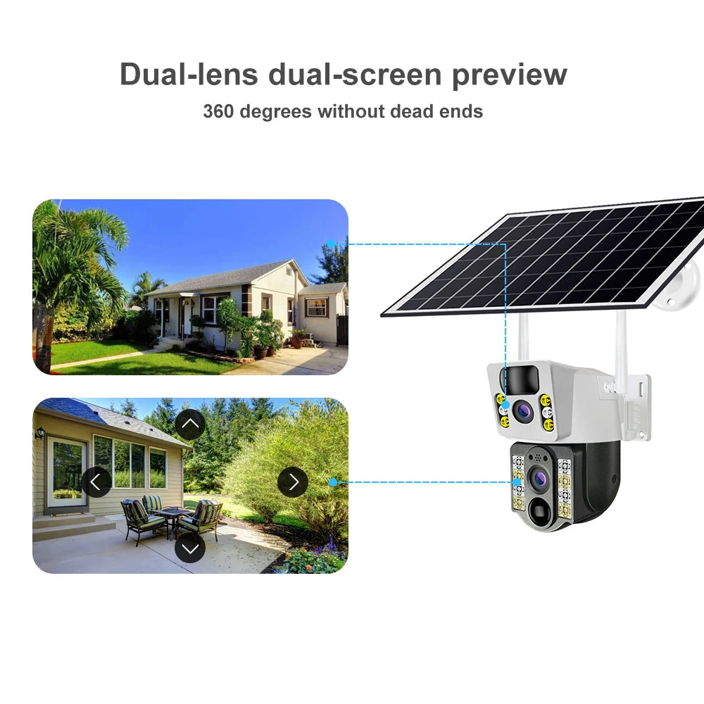 4K Solar Security Camera Outdoor Wireless 360° PTZ AI Human Detection IP66 Waterproof 8000mAh