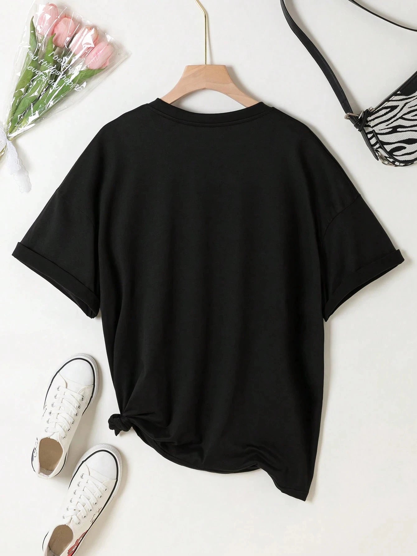 Women'S T-Shirt Black White Gray Cherry Print Cotton T-Shirt Round Neck Loose And Breathable Short Sleeved Simple Casual Top