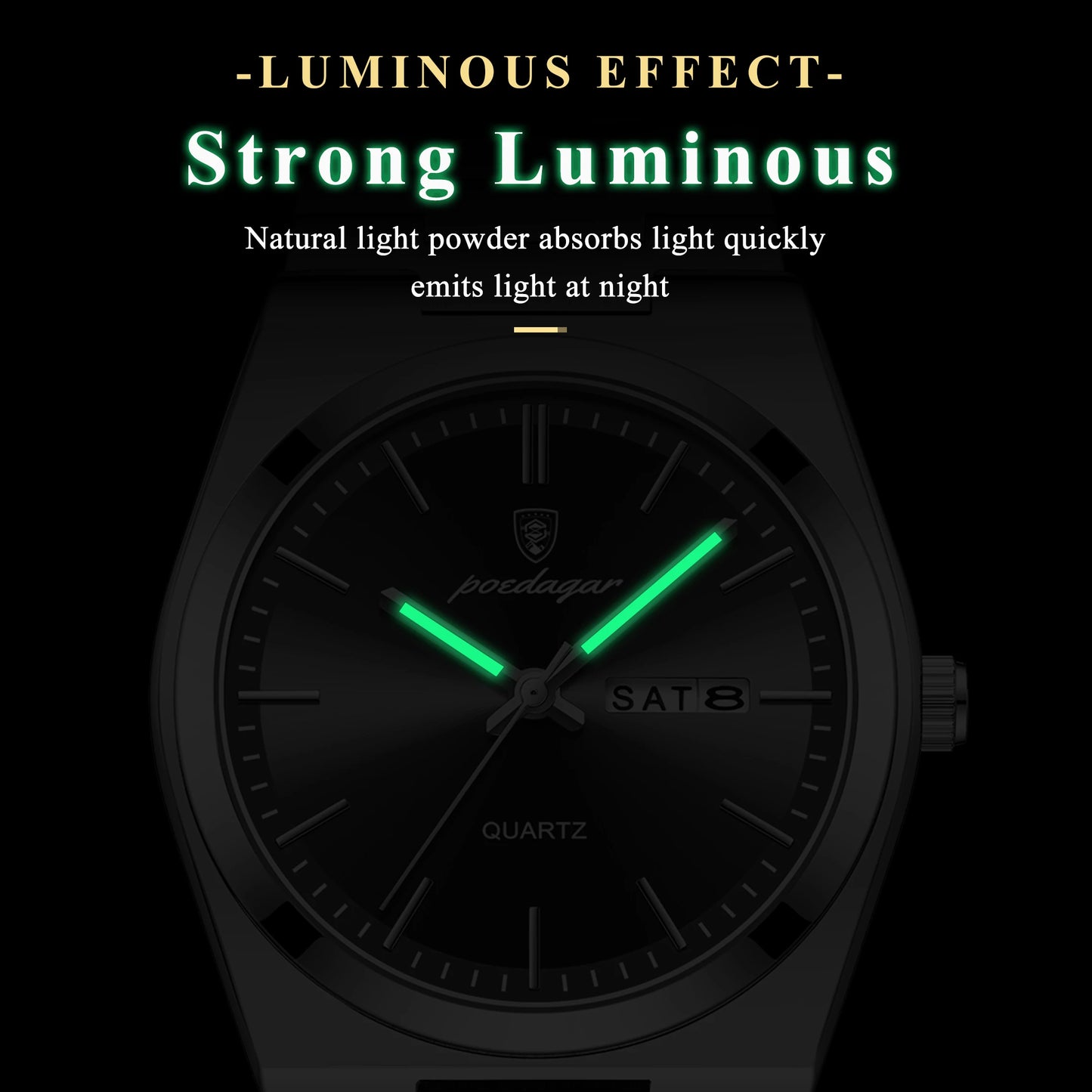 POEDAGAR Luxury Men Watch Stainless Steel Waterproof Luminous Man Wristwatch Date Week Fashion Casual Men's Watches Quartz Reloj