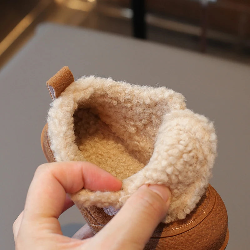 Children's Padded Shoes 0-6 Years Old Khaki Thickened Warm Boys Girls Walking Shoes Beige Soft Non-slip Kids Baby Cotton Boots