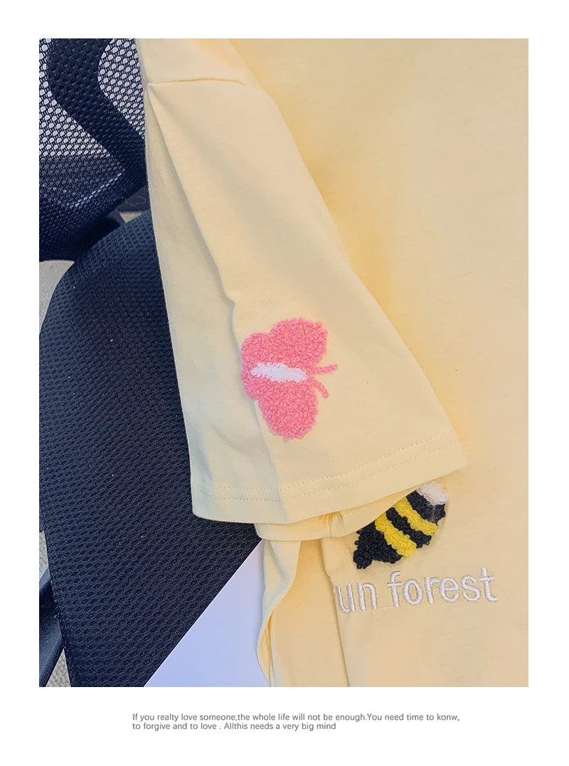 Pure Cotton Short Sleeved T-shirt Women's Summer 2024 Embroidered Flower Trend Round Neck New Top Oversized Women's Clothing