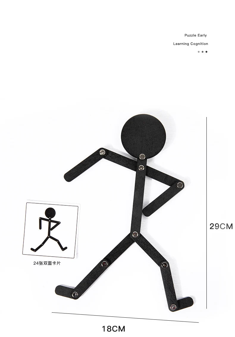 Kids Montessori Toys Wooden Early Learning Educational Puzzles Sporty Pose JigsawImprove Hands-on Skill Busy Board Gifts