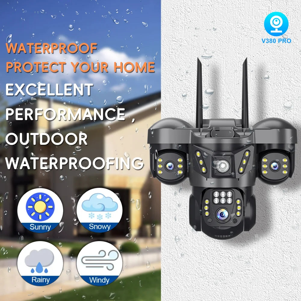 Home Surveillance Cameras 15MP 4GSim Card Triple Lenses Triple Screens 360 Video Monitor Night Vision Camera Security Protection