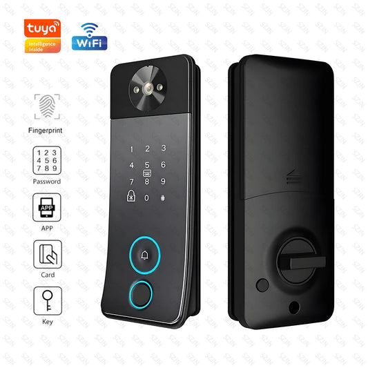 Wifi Smart Door Lock Keyless Entry Door Lock Opening By Biometry Password Tag Key and Remotely Compatible with Tuya Smart Life